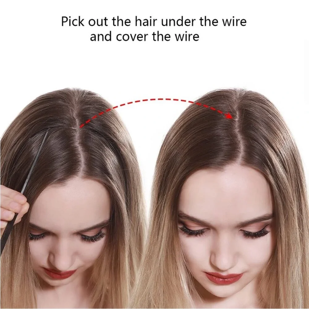 Invisible Wire Hair Extensions with 3 Clips Long Synthetic Wavy Curly Hairpiece
